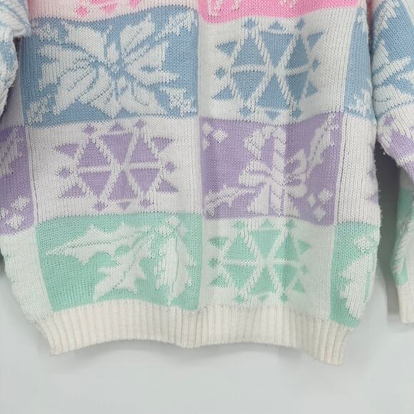 Vintage 80's 90’s Pastel Winter Sweater Chunky Knit Ugly Christmas Crew Neck - Picture 8 of 11